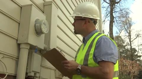Utility worker electrical meter 01 Stock Footage