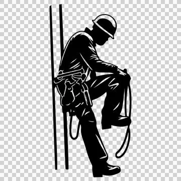 Utility Worker Holding Rope Silhouette working pole helmet Stock Illustration
