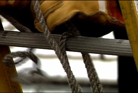 Utility Worker Ties Knot 083 Stock Footage 488188