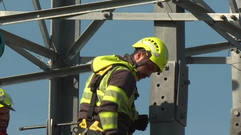 Utility Workers Assembling Steel Transmission Tower Stock-Footage 346303608