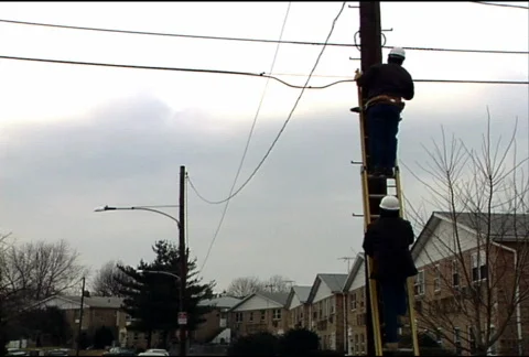 Utility Workers on Pole 081 Stock Footage 488183