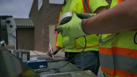 Utility Workers Setting up Equipment Stock Footage 201964849