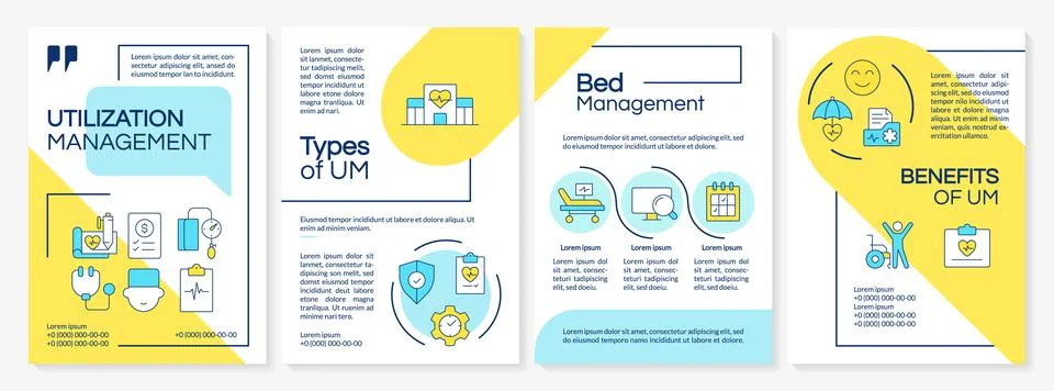 Utilization management blue and yellow brochure template Illustrazione stock
