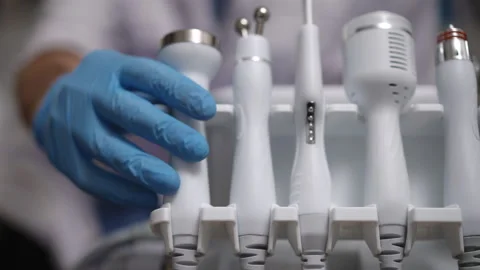 Utilizing Advanced Aesthetic Equipment in a Modern Medical Spa Environment for Stock Footage 317407388