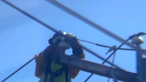 Utlilty Lineman Fixing Power Lines Stock Footage 137036682