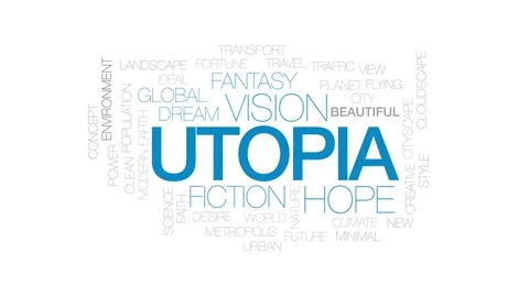 Utopia animated word cloud, text design animation. Kinetic typography. Stock Footage