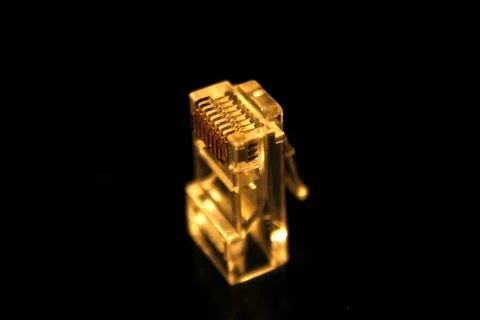 UTP cable adapter isolated on black with reflections Stock Photos