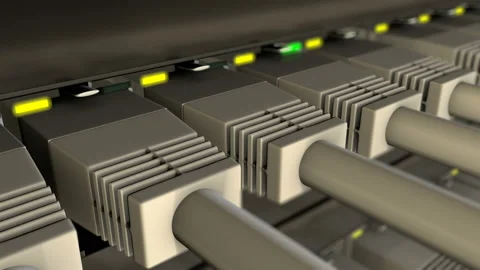 UTP cables plugged in to network switch loop Stock Footage 88650513