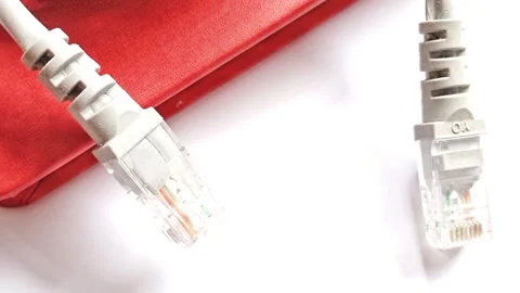 UTP Cat6 LAN internet network cable fiber optic and Ethernet port data link Stock Footage 304440487