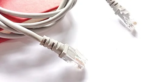 UTP Cat6 LAN internet network cable fiber optic and Ethernet port data link Stock Footage 304440490