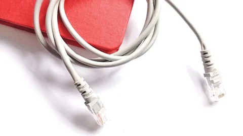 UTP Cat6 LAN internet network cable fiber optic and Ethernet port data link Stock Footage 304440492