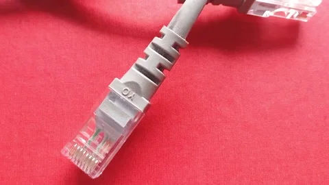 UTP Cat6 LAN internet network cable fiber optic and Ethernet port data link Stock Footage 304441214