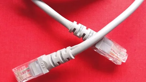 UTP Cat6 LAN internet network cable fiber optic and Ethernet port data link Stock Footage 304441231