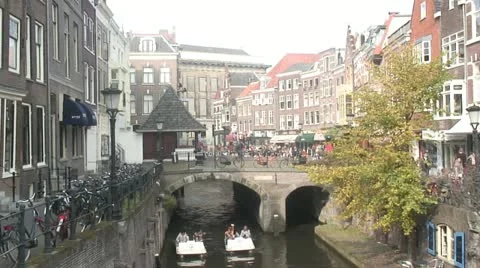 Utrecht City Center - Paddle Boat Stock Footage 10954053