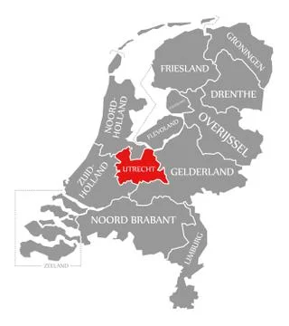 Utrecht red highlighted in map of Netherlands Stock Illustration