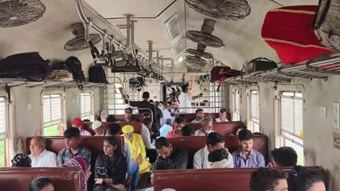 Uttar Pradesh, India: 26 August 2025 - Crowded Seats Inside Local Train Stock Footage 331772955