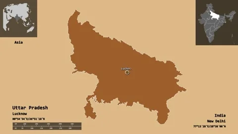 Uttar Pradesh location. India. Solid patterned map Stock Footage 135362905