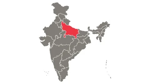 Uttarpradesh Map In India Uttar Pradesh State Blinking Red Highlig... | Stock Video | Pond5