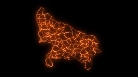 Uttar Pradesh State Neon Map Glowing Outline India Animation 4K 動画素材 330998640