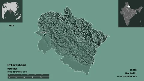 Uttarakhand location. India. Administrative map Stock Footage 135362818