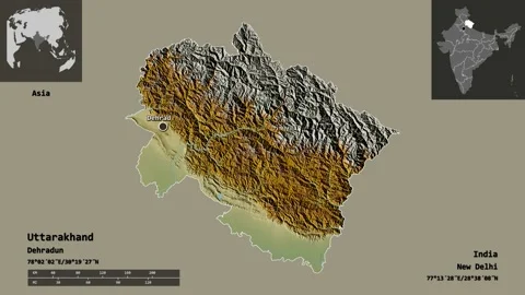 Uttarakhand location. India. Relief map Stock Footage 135362861