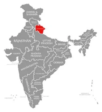 Uttarakhand red highlighted in map of India Stock Illustration