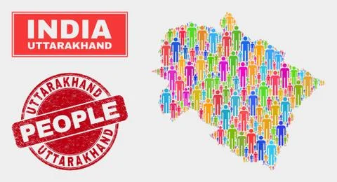 Uttarakhand State Map Population Demographics and Dirty Stamp Seal 스톡 일러스트