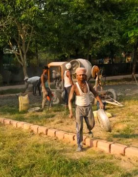 Utter pardesh , india - construction worker doing work , A picture of constru Stock Photos