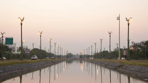 Utthayan Road with many car and sunset time in Nakhon Pathom province, Thailand. Stock Footage 97769147