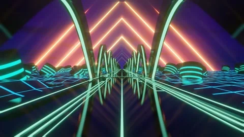 Uturistic neon bridge with glowing lines and vibrant colors, endless loop Stock Footage 274563995