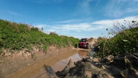 Utv 4x4 off-road car passing through the water Stock Footage 196966841