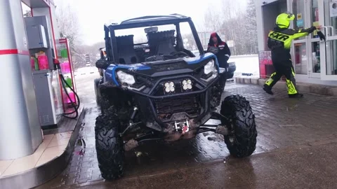UTV buggy at the gas station. Stock Footage 177460129