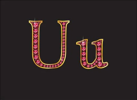 Uu Ruby Jeweled Font with Gold Channels Stock Illustration