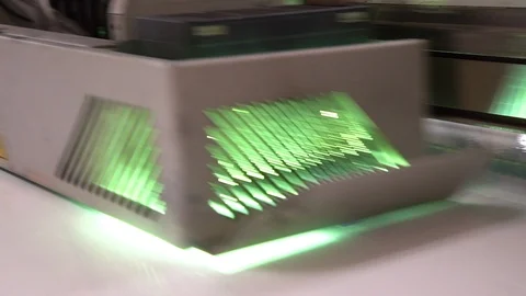 UV printer. Operation of the equipment. The press on a film Stock Footage 88396584