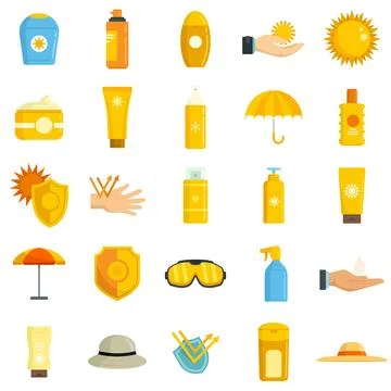 Uv protection icons set flat isolated Illustrazione stock