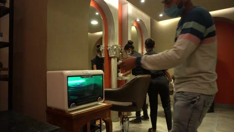 UV sterilization box in salon disinfection of tools, protection Covid 19 Corona. Stock Footage 130314853