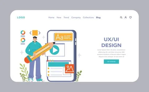 UX and UI design web banner or landing page. App or website interface 스톡 일러스트