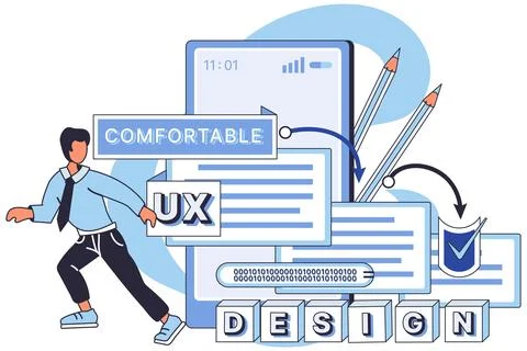 UX design metaphor. Designing software, endeavor to create user interface that Stock Illustration