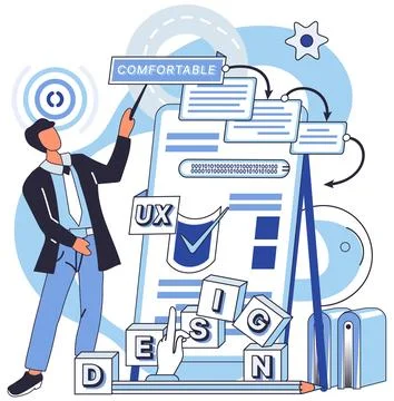 UX design metaphor. Designing software, art form where user interface takes Stock Illustration