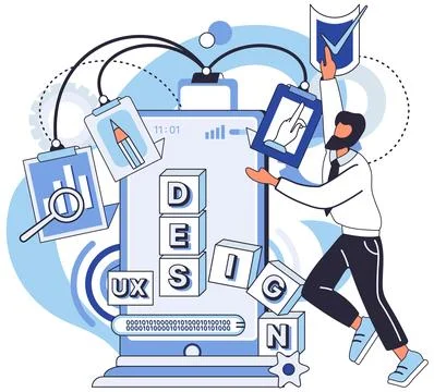 UX design metaphor. User experience design, method of making user interface as Stock Illustration