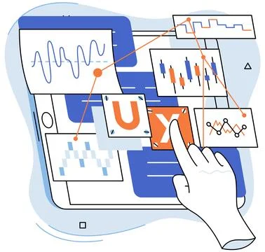 UX design metaphor. User experience design, process of curating user interface Illustrazione stock