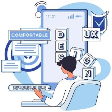 UX design metaphor. User experience design, pursuit of user-friendly interface 스톡 일러스트