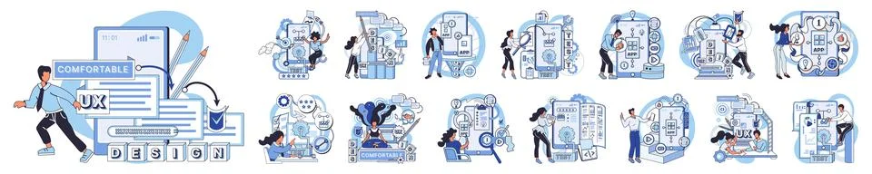 UX design metaphor. User interface, touchpoint between software and its user UX Stock Illustration