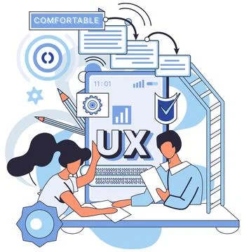 UX design metaphor. User interface, conversation starter between software and Illustrazione stock