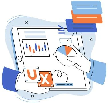 UX design metaphor. User interface, bridge connecting users with software UX UI Illustrazione stock