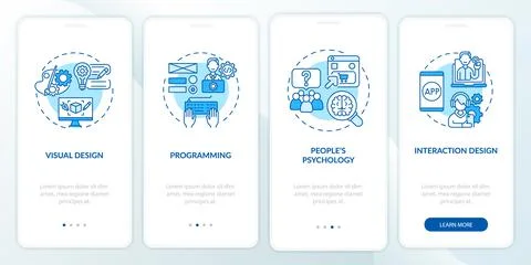 UX design process onboarding mobile app page screen Illustrazione stock