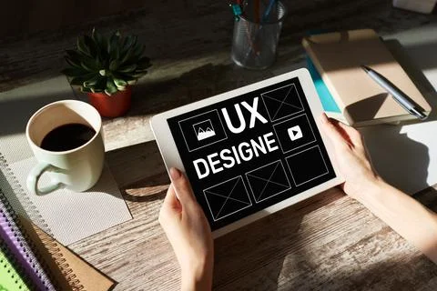 UX Design. User experience designer, Web and application development. Internet Stock-Fotos