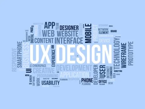 Ux Design wordcloud template. Web Business concept vector background. イラスト素材