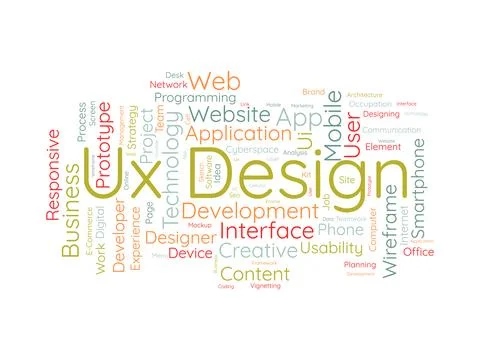 Ux Design wordcloud template. Web Business concept vector background. イラスト素材