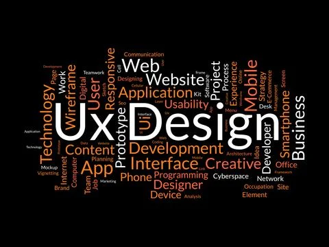 Ux Design wordcloud template. Web Business concept vector background. イラスト素材